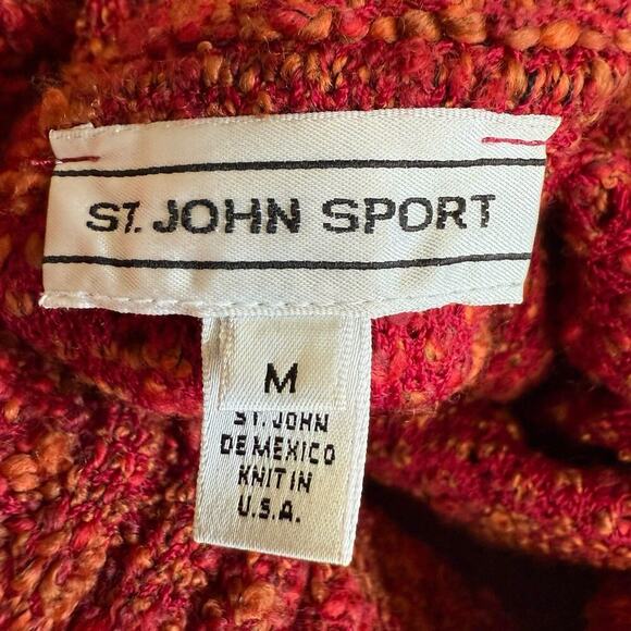 St John Sport Turtleneck Sweater Red M Chunky Knit 3/4 Sleeves Wool Blend Preppy - Picture 6 of 12